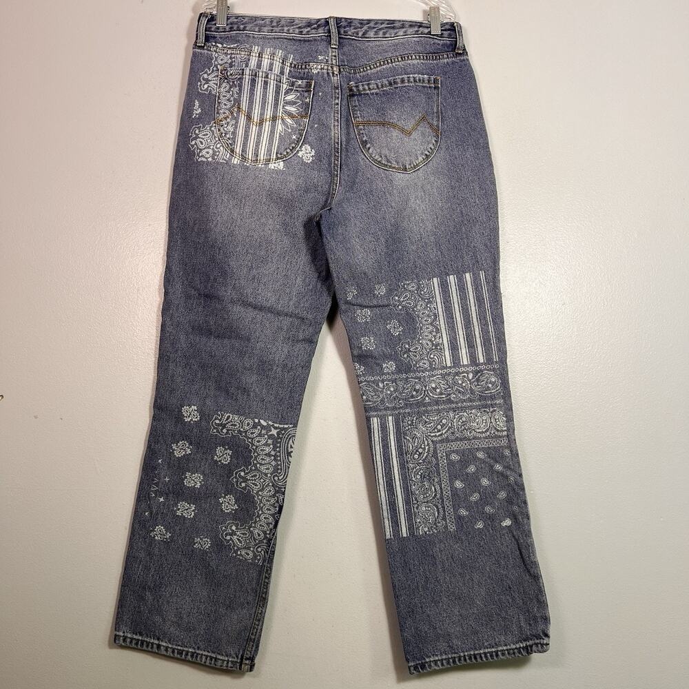 CLEO + Wolf Women's High Rise Straight Jeans Embroidered Patchwork 31x30 Boho - Picture 14 of 16